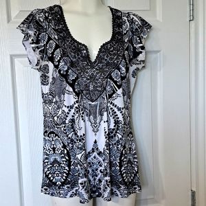 Black Grey & White Top with lace and bling